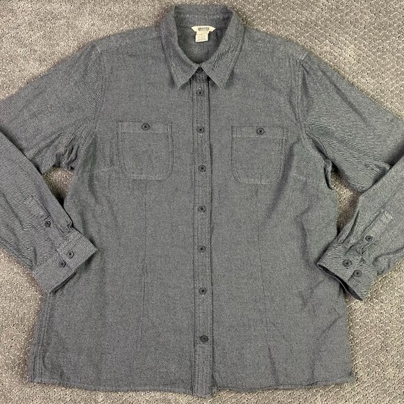 Duluth Trading Co Flannel Shirt Women's Large Gray Cotton Button Down Front Up - Picture 1 of 13